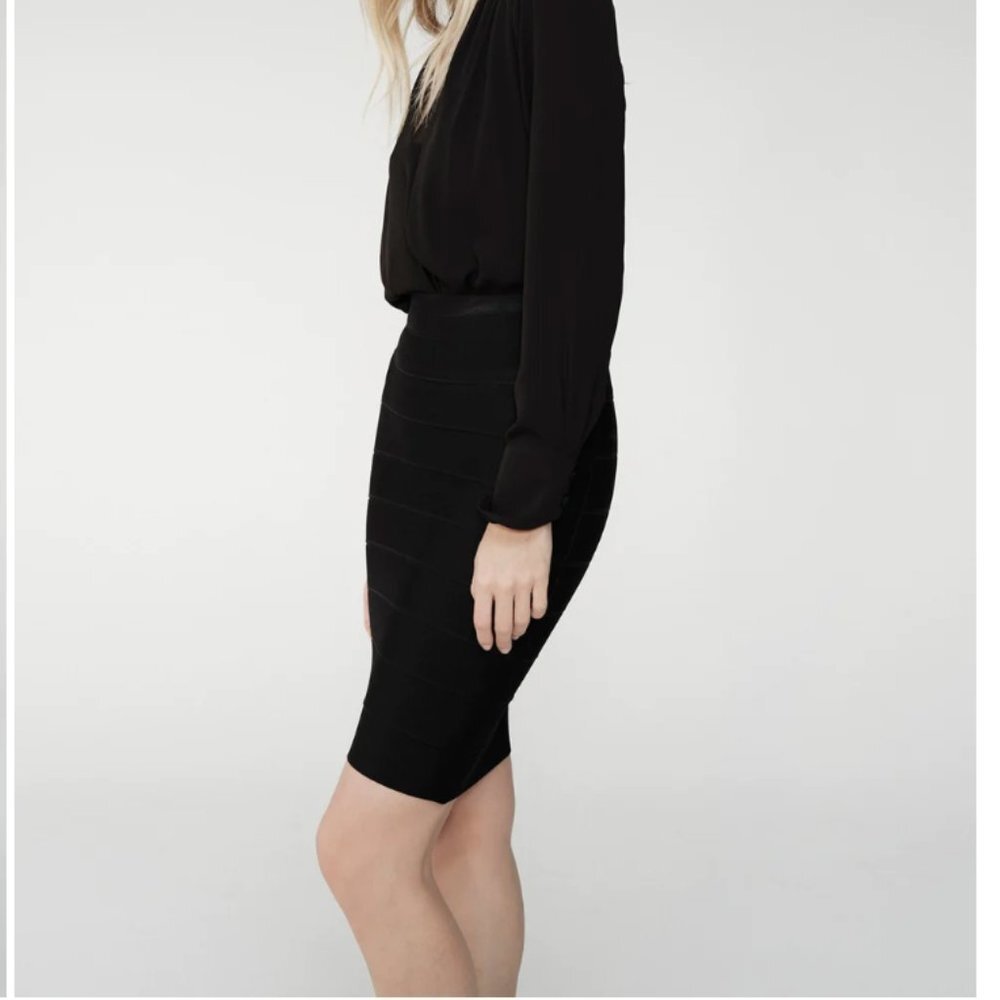 🌸 BCBGMaxAzria Simone Textured Power Pencil Mini Skirt in Black NWT Size XXS - Picture 6 of 10